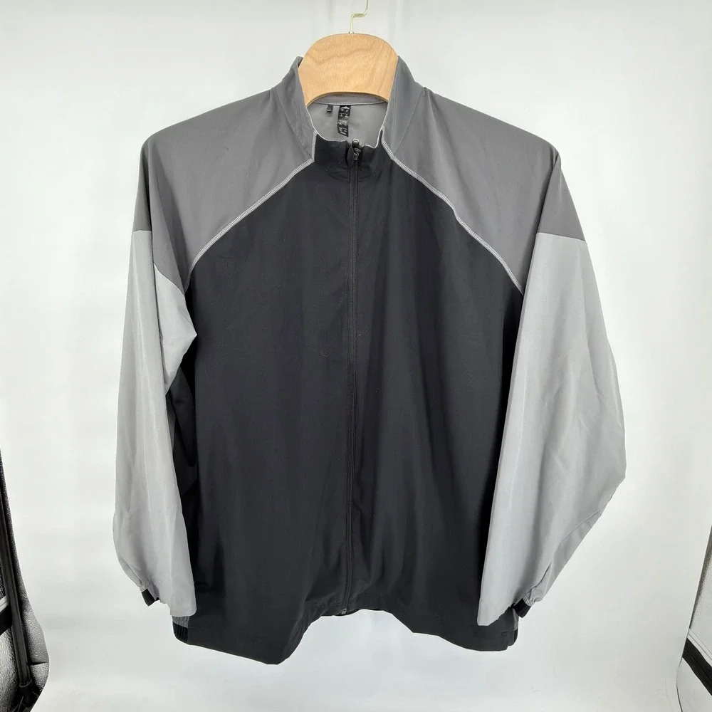 Adidas Windbreaker Jacket Mens 3XL Grey Black Colorblock Full Zip FS5193